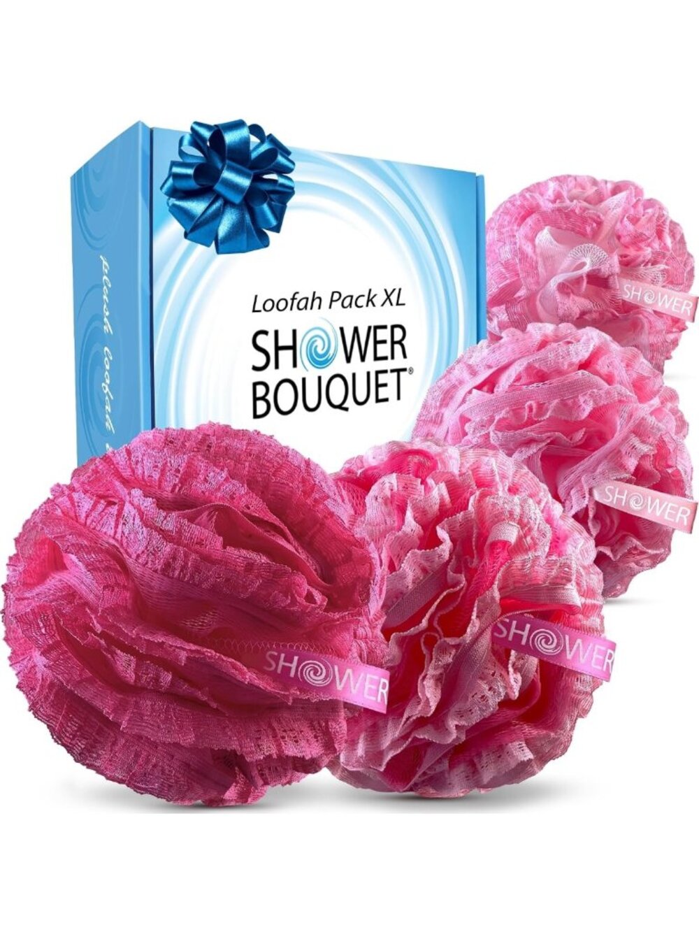 Pink Loofah Bath Sponge Set - 2-in-1 Lace Mesh Scrubs for Exfoliating & Relaxing